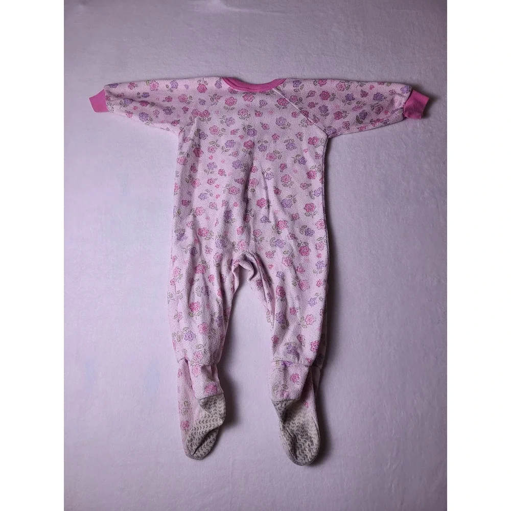 VTG Y2K Retro Sesame Street Footed Sleeper Baby 12M Pink Floral Fleece Pajamas